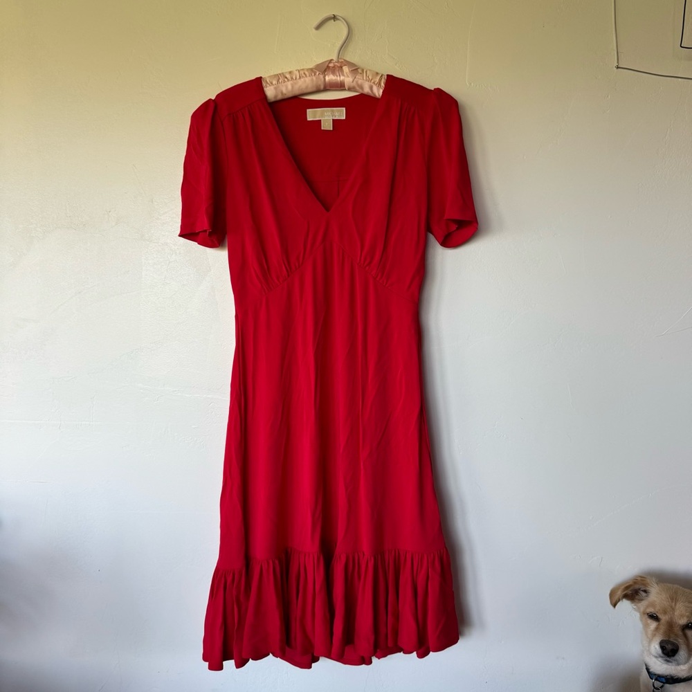 MICHAEL KORS Red V Neck Formal Dress